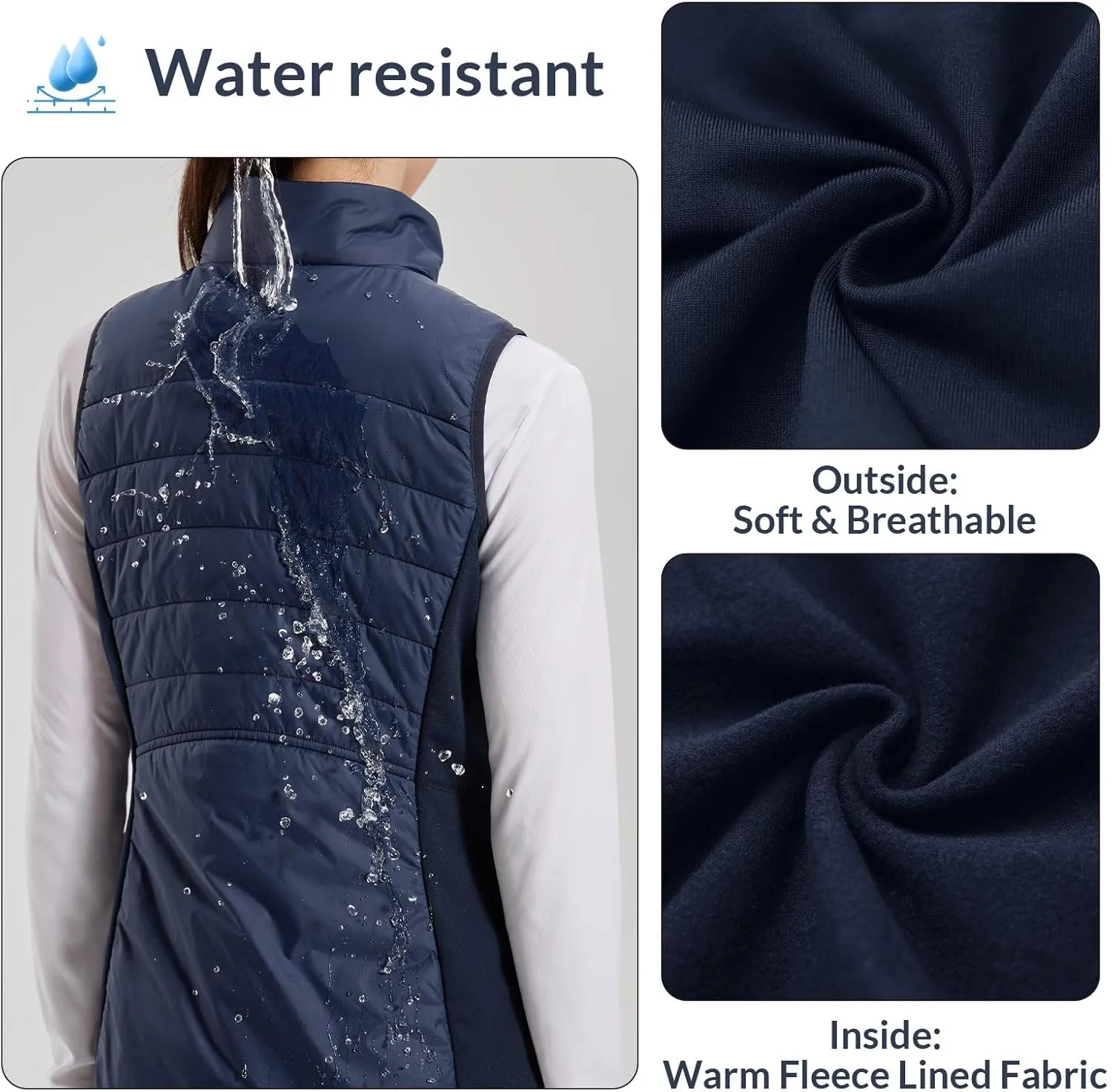 baleaf Women's Lightweight Puffer Warm Vest Thermal Water Resistant Outwear Sleeveless Jacket Zip Pocket Winter Outdoor