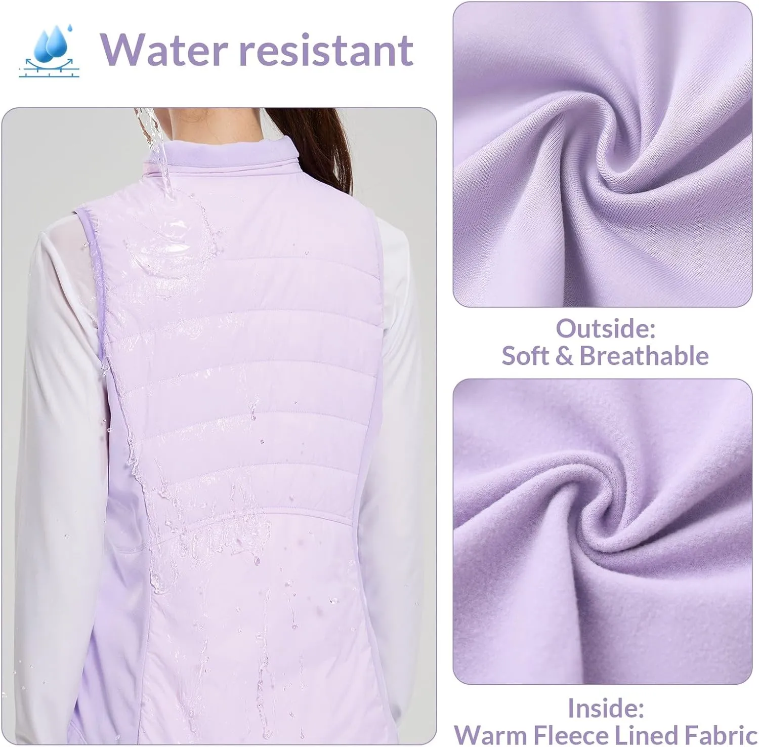 baleaf Women's Lightweight Puffer Warm Vest Thermal Water Resistant Outwear Sleeveless Jacket Zip Pocket Winter Outdoor