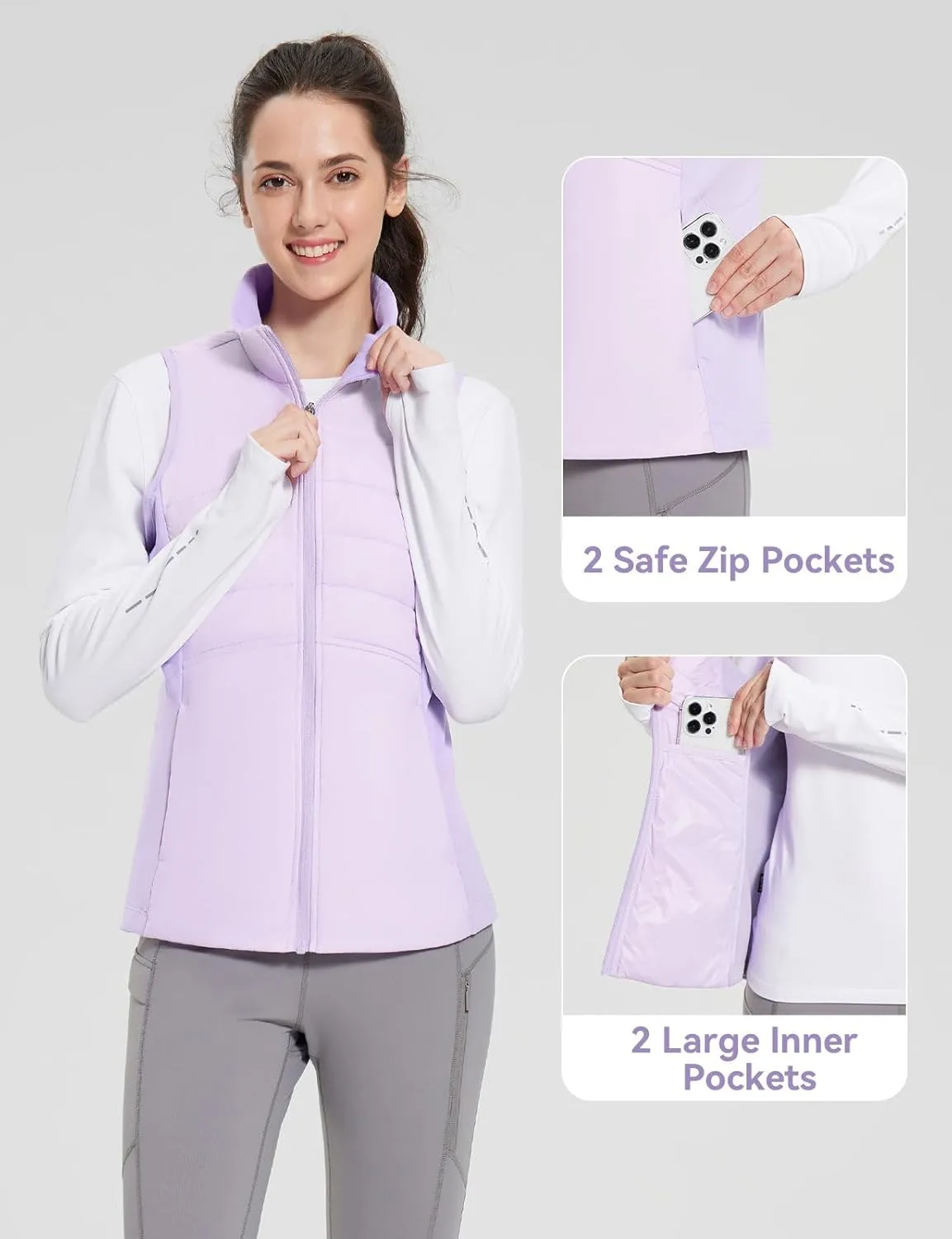 baleaf Women's Lightweight Puffer Warm Vest Thermal Water Resistant Outwear Sleeveless Jacket Zip Pocket Winter Outdoor