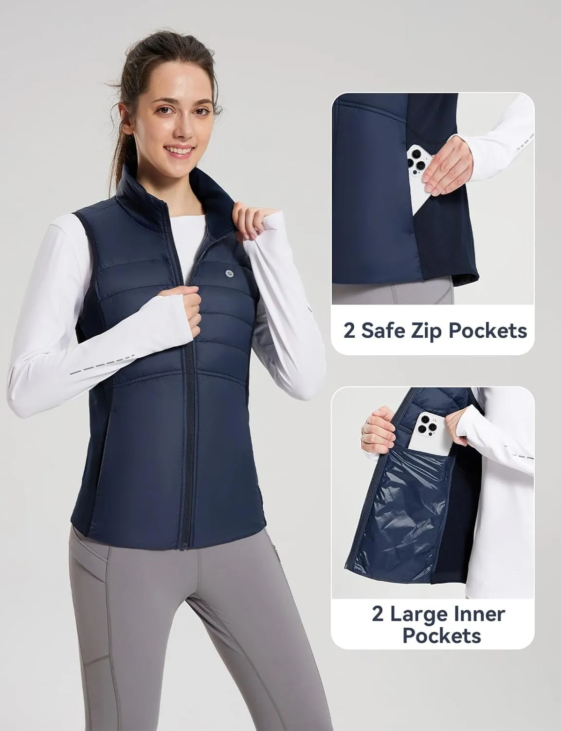 baleaf Women's Lightweight Puffer Warm Vest Thermal Water Resistant Outwear Sleeveless Jacket Zip Pocket Winter Outdoor