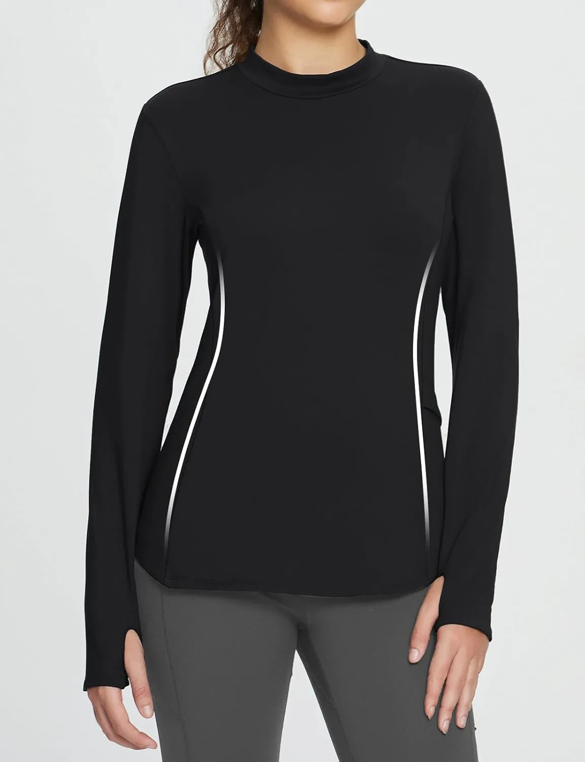 baleaf Women's Thermal Tops Fleece Lined Shirts Long Sleeve Cold Weather Running Gear Workout Zipper Pocket Thumbholes