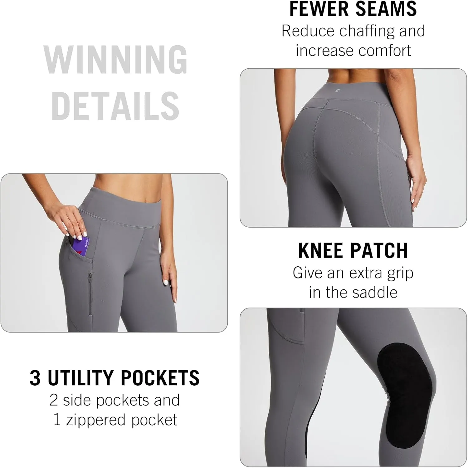 baleaf Women's Winter Riding Pants Horse Breeches Knee-Patch Fleece Horseback Equestrian Tights Pockets Leggings