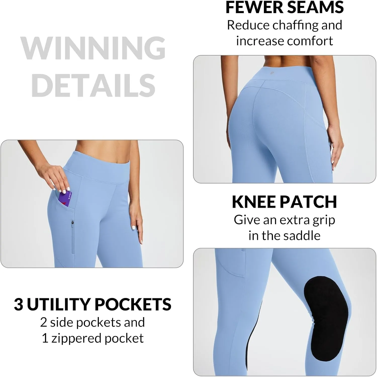 baleaf Women's Winter Riding Pants Horse Breeches Knee-Patch Fleece Horseback Equestrian Tights Pockets Leggings
