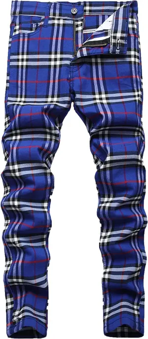 Banana Bucket Plaid Panst Stretch Slim Fit Business Casual Dress Chinos Pants Skinny Mens Dress Pants