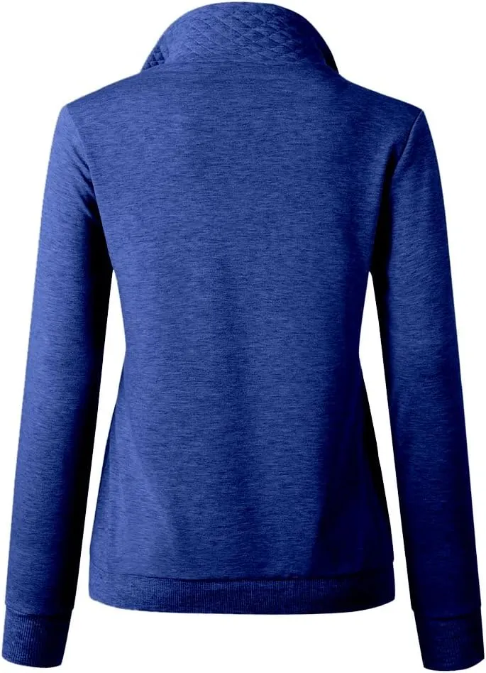 Barlver Womens Fashion Quarter Zip Stand Collar Sweatshirts Long Sleeve Plain Casual Ladies Pullovers Shirts Tops