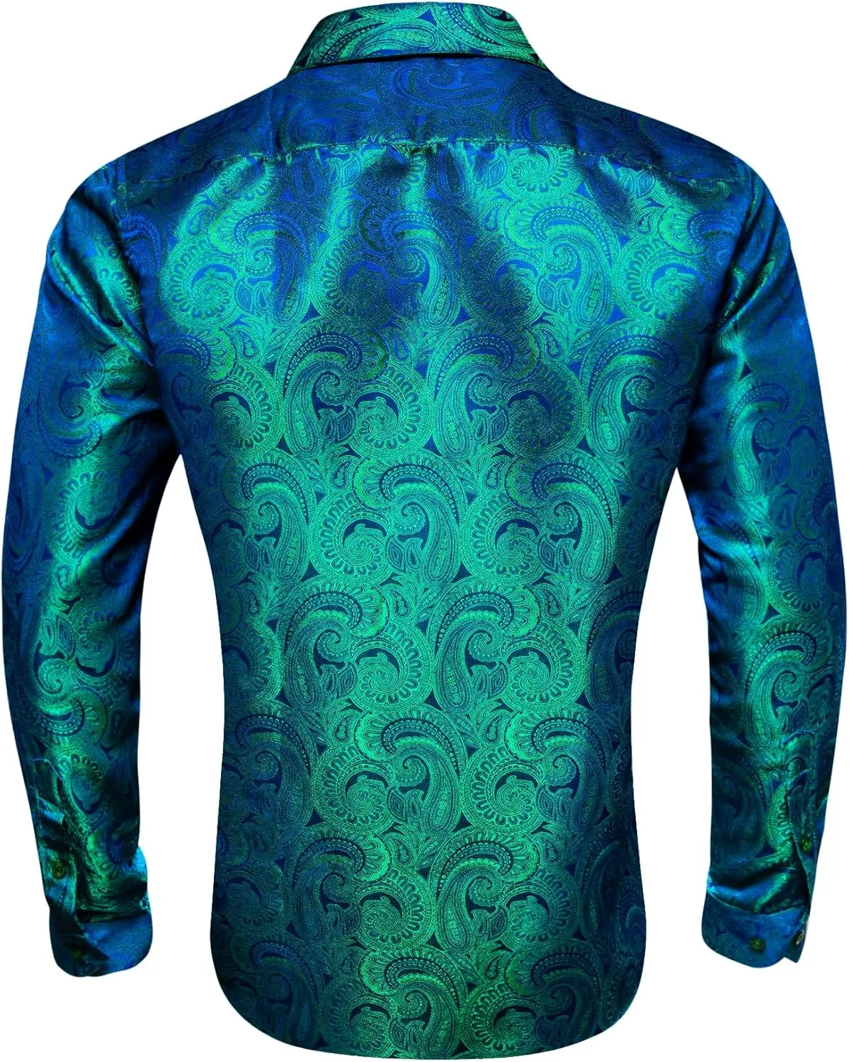 Barry.Wang Men Dress Shirts Paisley 70s Disco Shirt Button Down Silk Long Sleeve Tops for Wedding/Prom/Party/Nightclub