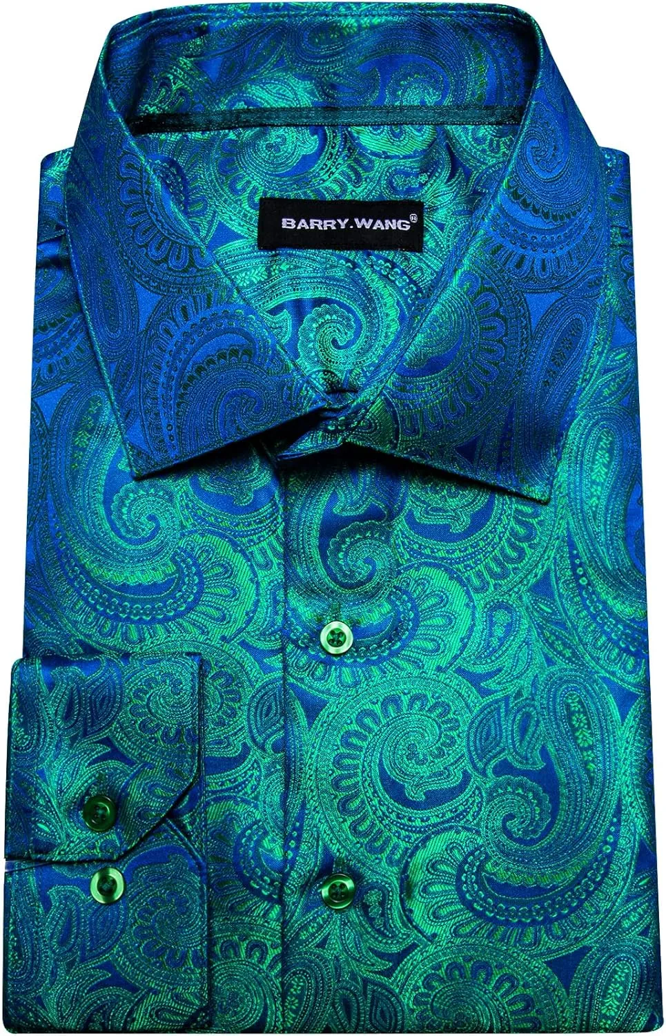 Barry.Wang Men Dress Shirts Paisley 70s Disco Shirt Button Down Silk Long Sleeve Tops for Wedding/Prom/Party/Nightclub
