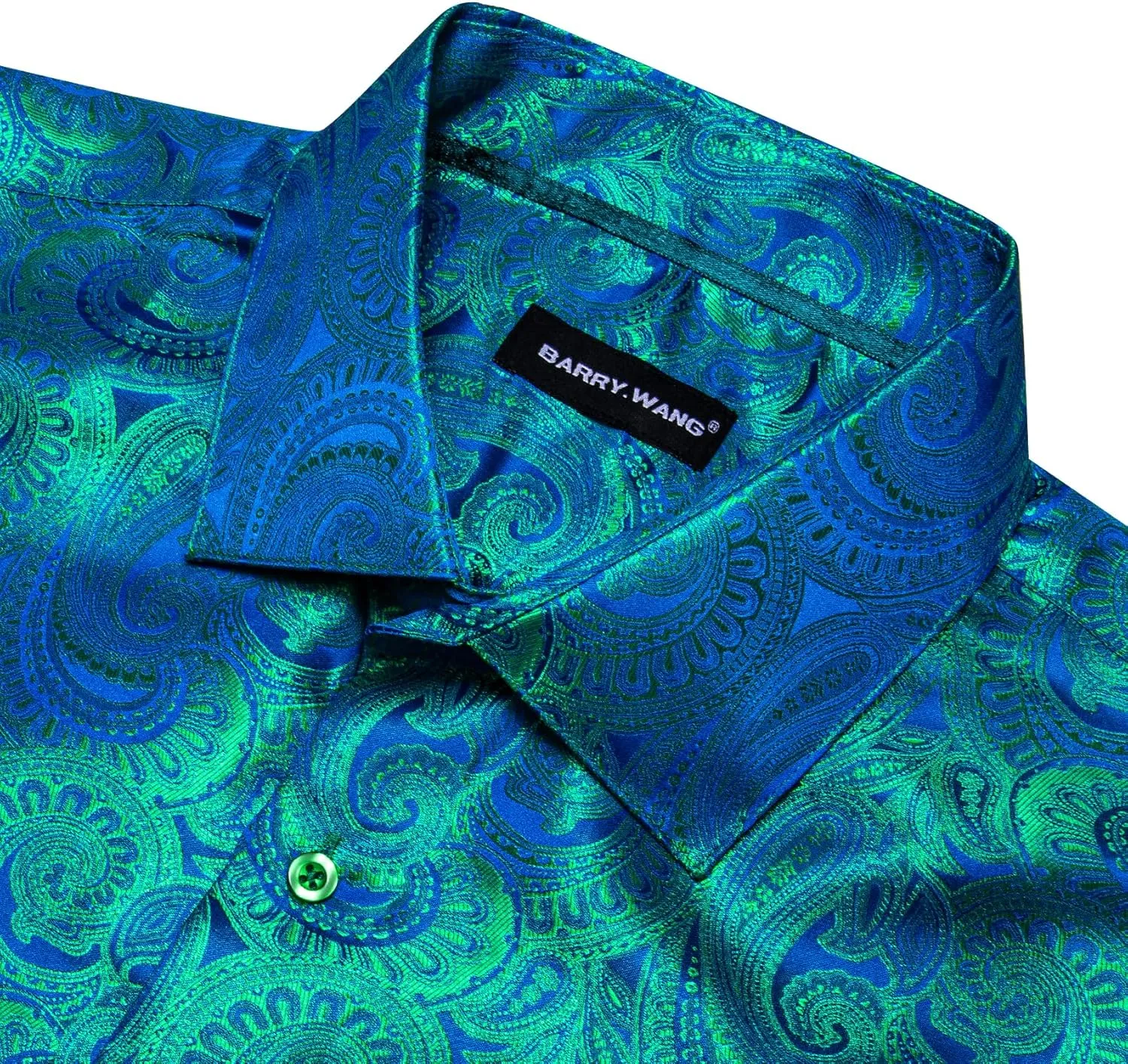 Barry.Wang Men Dress Shirts Paisley 70s Disco Shirt Button Down Silk Long Sleeve Tops for Wedding/Prom/Party/Nightclub