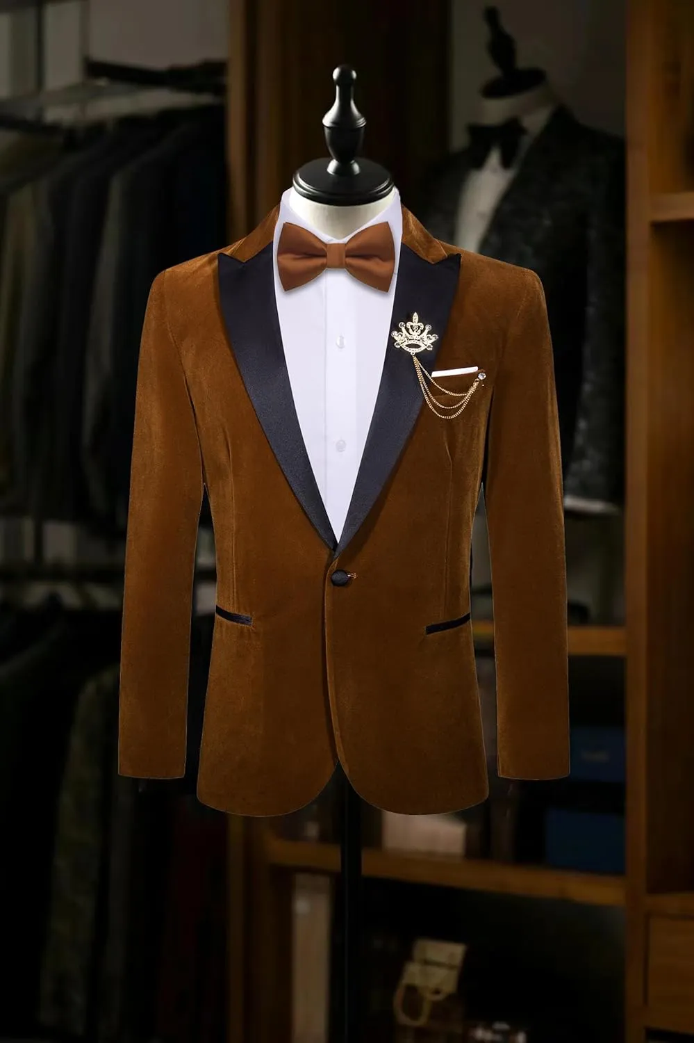 Barry.Wang Velvet Mens Blazer Mardi Gras Sport Coat Brooch Regular Fit Tuxedo Peaked Lapel Suit Jacket Carnival Parade