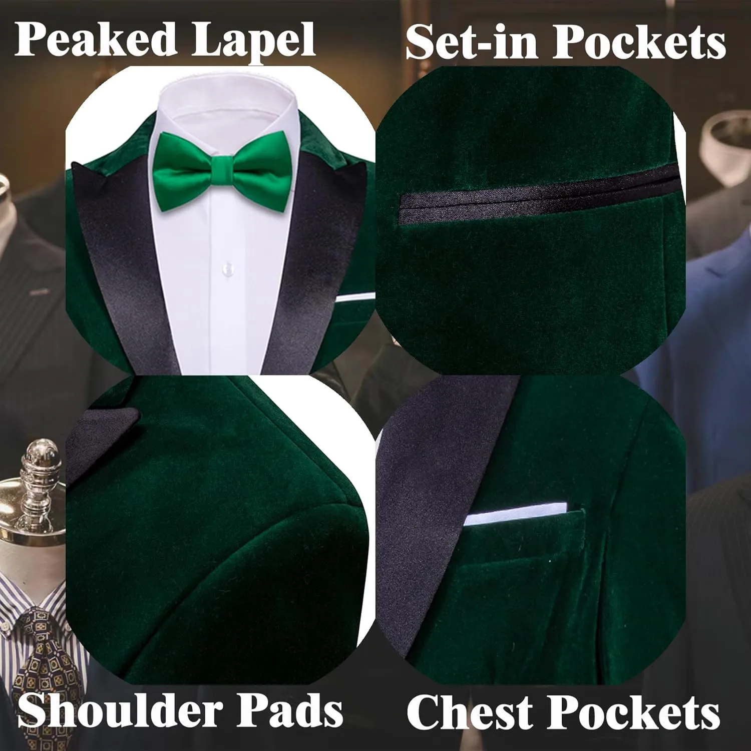 Barry.Wang Velvet Mens Blazer Mardi Gras Sport Coat Brooch Regular Fit Tuxedo Peaked Lapel Suit Jacket Carnival Parade