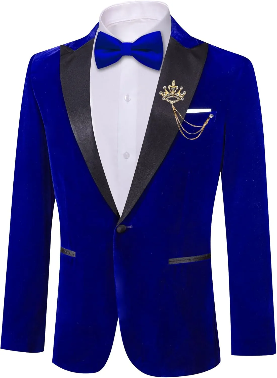 Barry.Wang Velvet Mens Blazer Mardi Gras Sport Coat Brooch Regular Fit Tuxedo Peaked Lapel Suit Jacket Carnival Parade