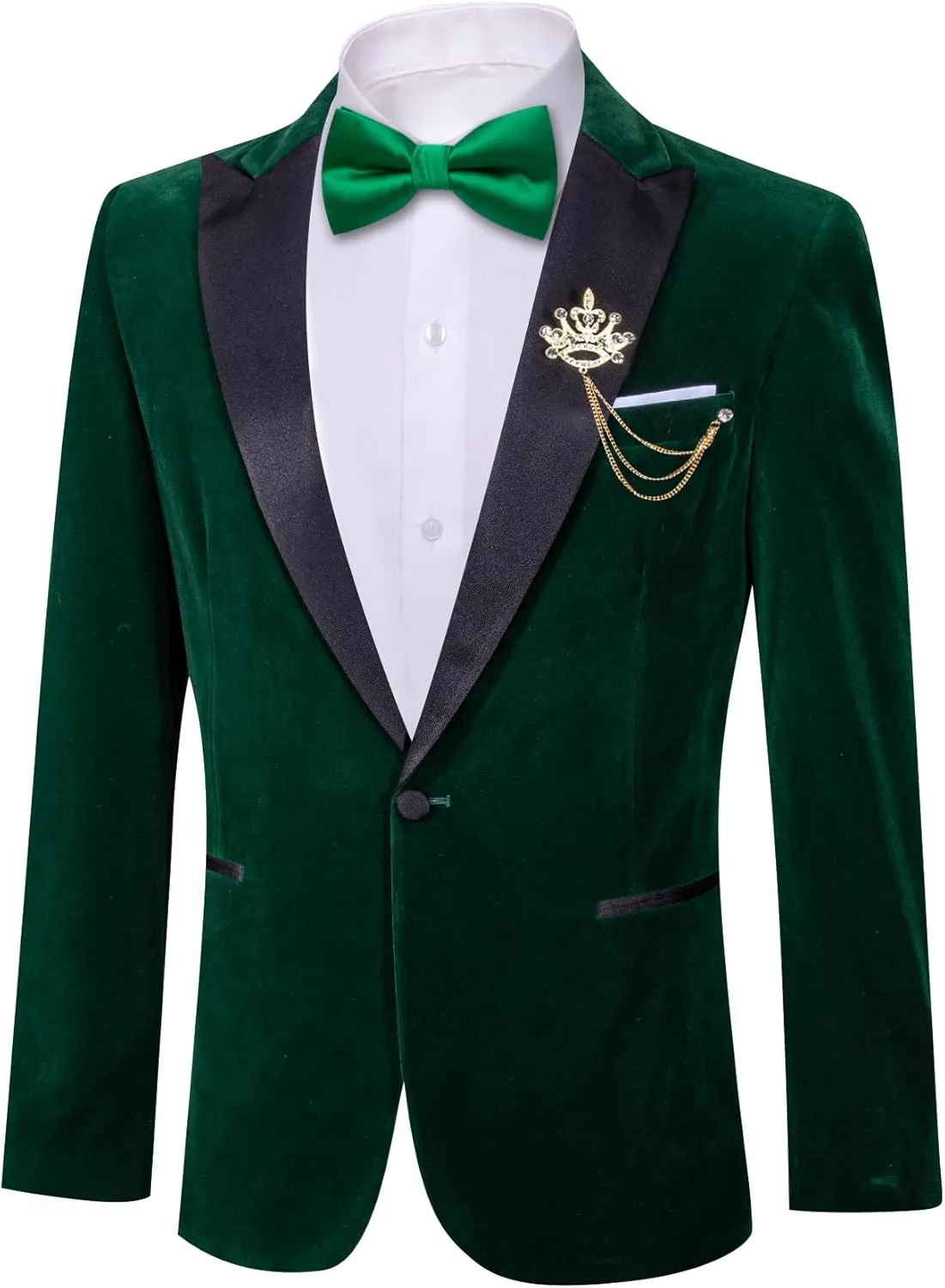 Barry.Wang Velvet Mens Blazer Mardi Gras Sport Coat Brooch Regular Fit Tuxedo Peaked Lapel Suit Jacket Carnival Parade