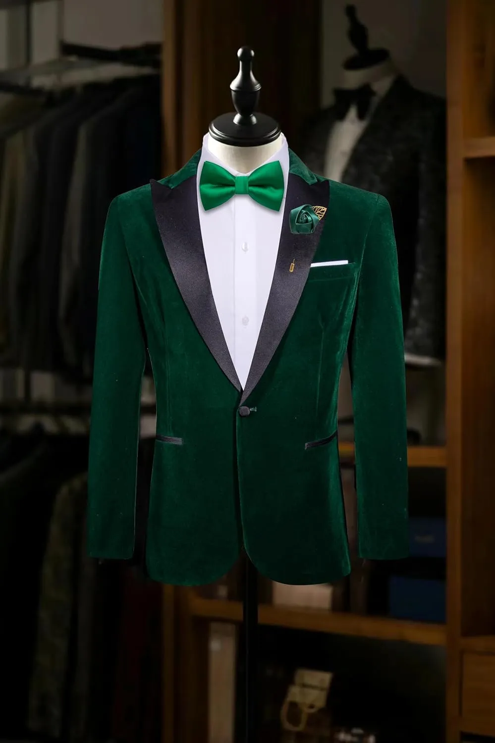 Barry.Wang Velvet Mens Blazer Mardi Gras Sport Coat Brooch Regular Fit Tuxedo Peaked Lapel Suit Jacket Carnival Parade