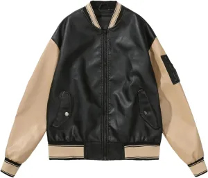Baseball Bomber Jacket Women Patchwork Leather Jackets Spring Autumn Streetwear College Coats Loose Women Clothing