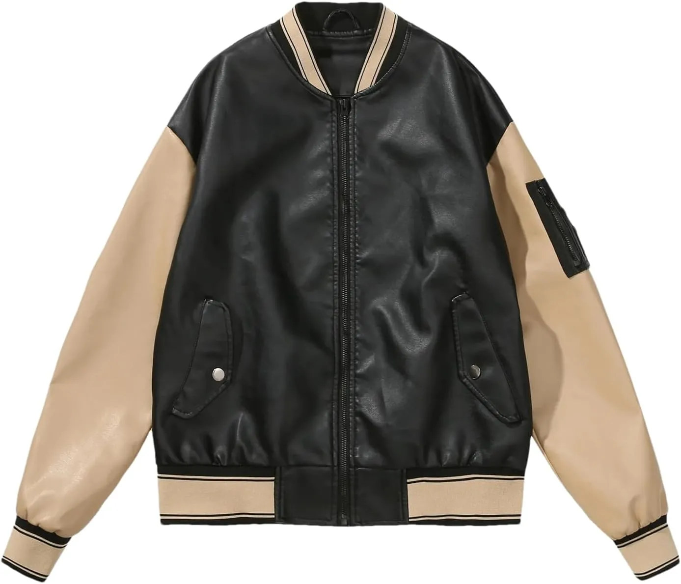 Baseball Bomber Jacket Women Patchwork Leather Jackets Spring Autumn Streetwear College Coats Loose Women Clothing