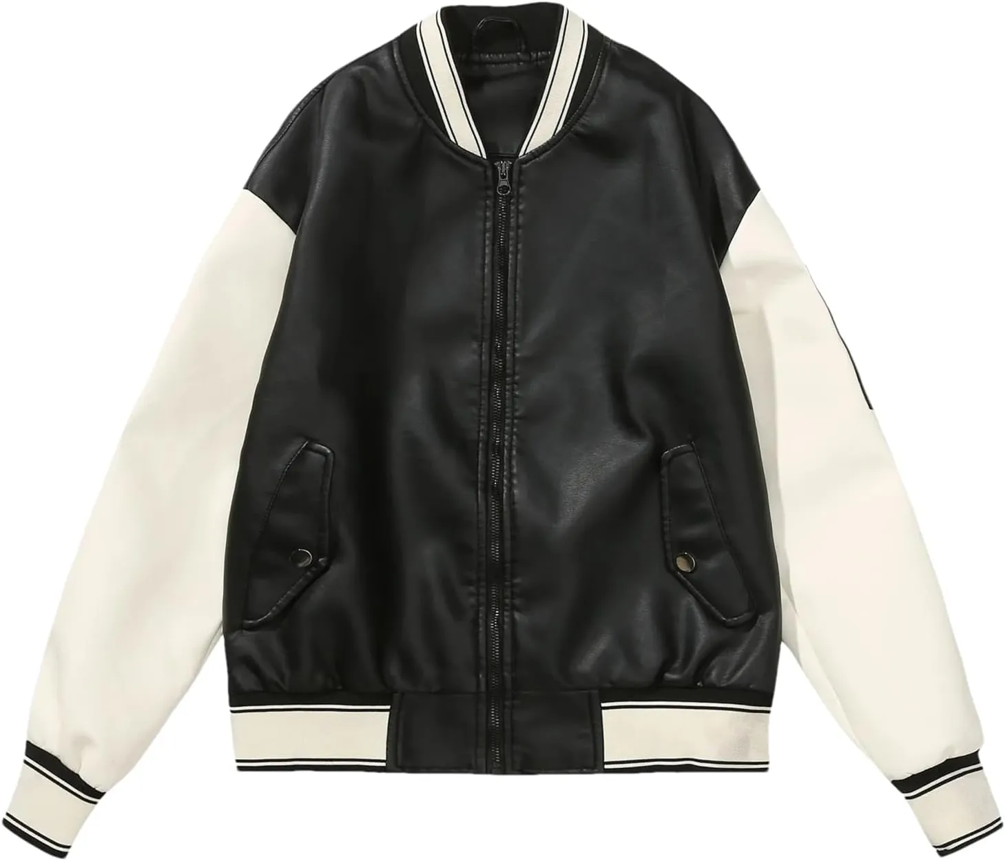 Baseball Bomber Jacket Women Patchwork Leather Jackets Spring Autumn Streetwear College Coats Loose Women Clothing