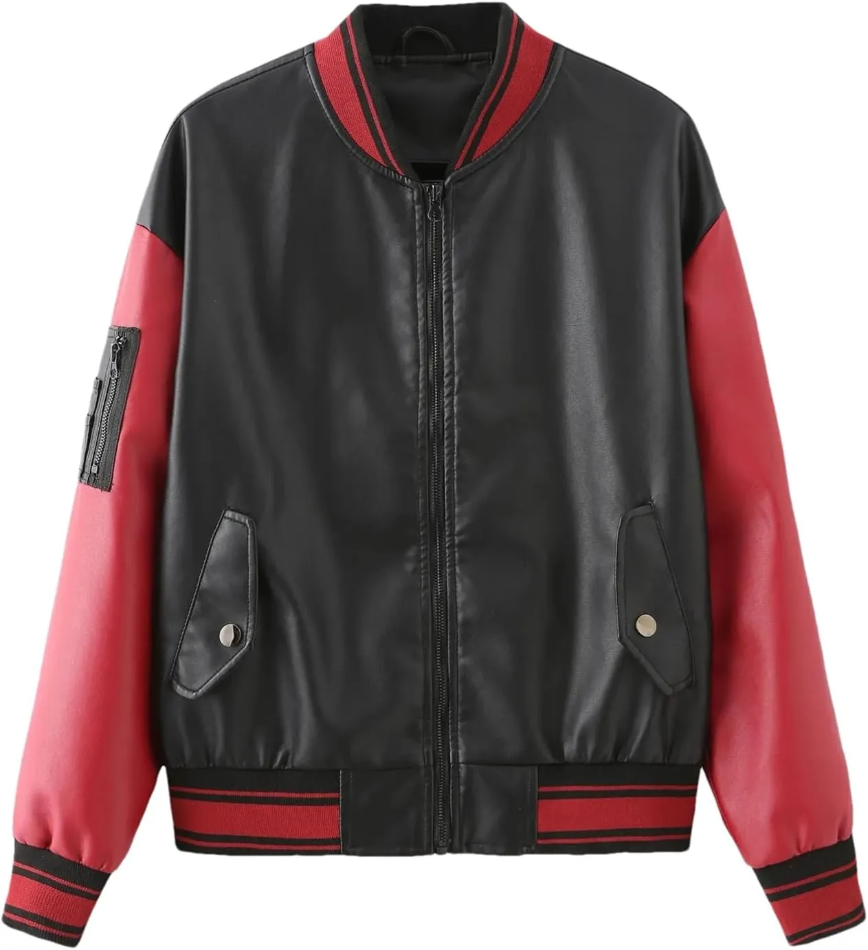 Baseball Bomber Jacket Women Patchwork Leather Jackets Spring Autumn Streetwear College Coats Loose Women Clothing