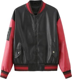 Baseball Bomber Jacket Women Patchwork Leather Jackets Spring Autumn Streetwear College Coats Loose Women Clothing