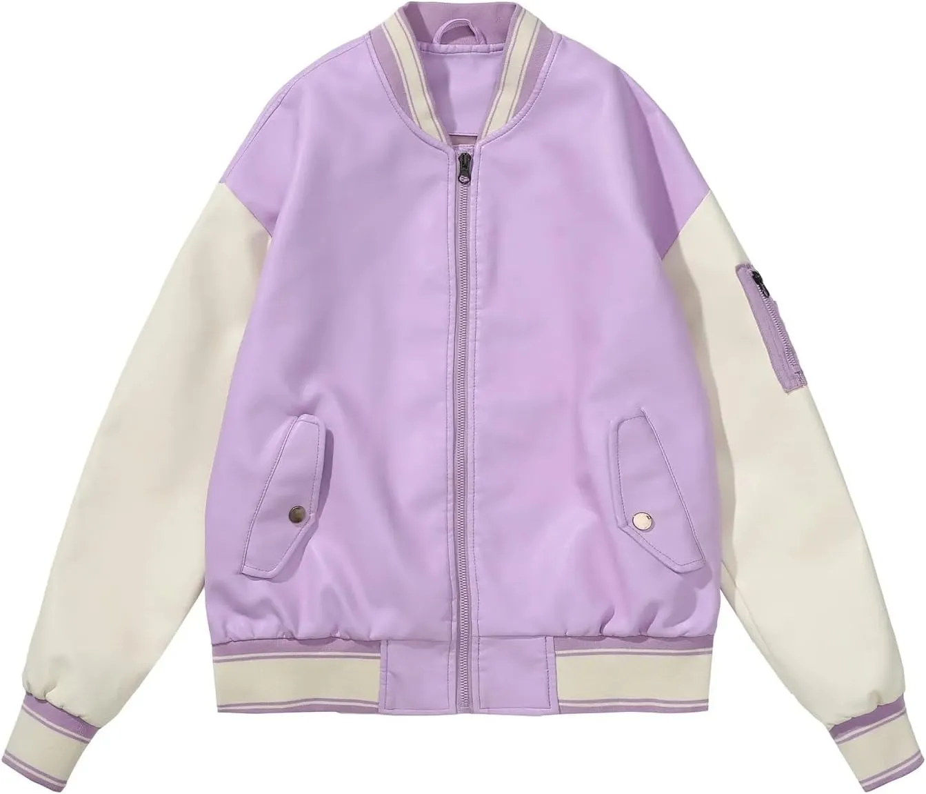 Baseball Bomber Jacket Women Patchwork Leather Jackets Spring Autumn Streetwear College Coats Loose Women Clothing
