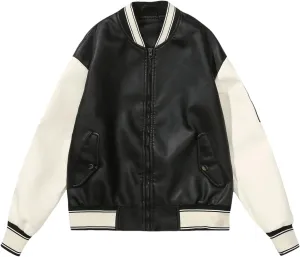 Baseball Bomber Jacket Women Patchwork Leather Jackets Spring Autumn Streetwear College Coats Loose Women Clothing