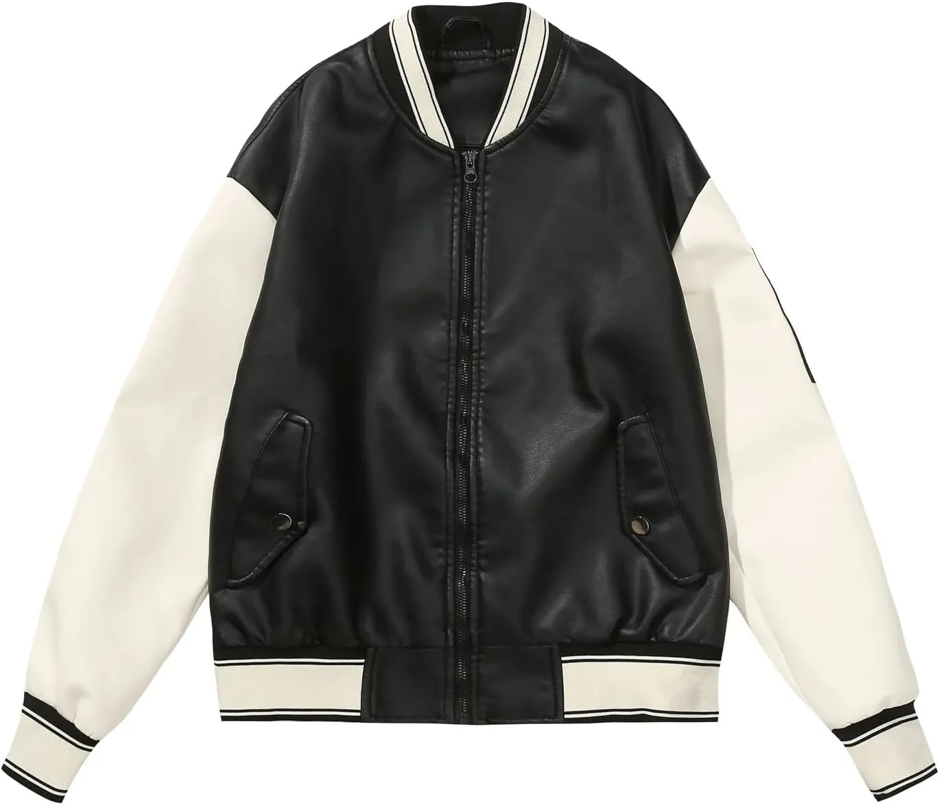 Baseball Bomber Jacket Women Patchwork Leather Jackets Spring Autumn Streetwear College Coats Loose Women Clothing