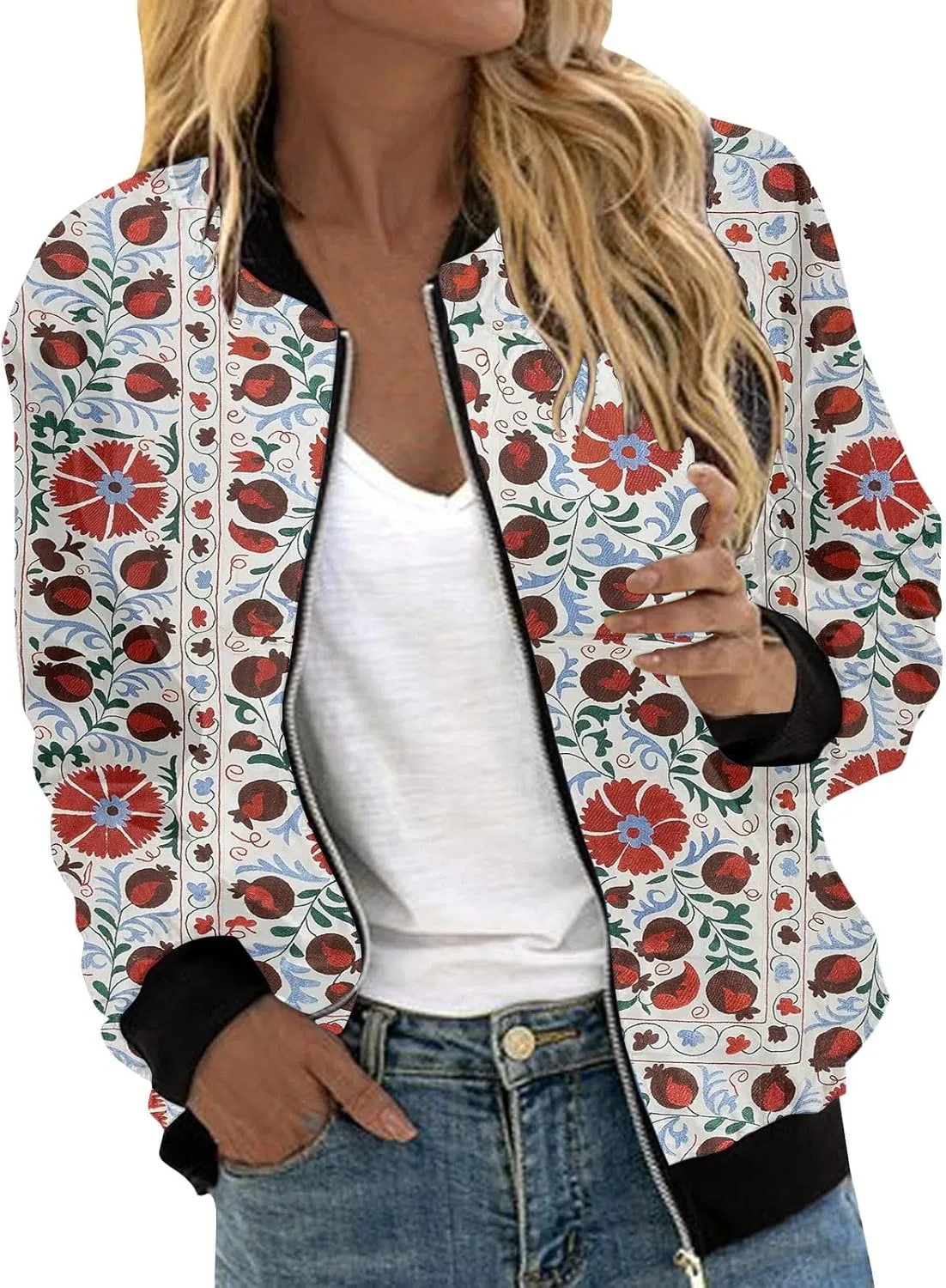 Baseball Jacket Coat for Women Thin Pocket Jacket Blouse Varsity Coat Baseball Top Floral Jackets for Women Fall 2024