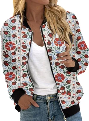 Baseball Jacket Coat for Women Thin Pocket Jacket Blouse Varsity Coat Baseball Top Floral Jackets for Women Fall 2024