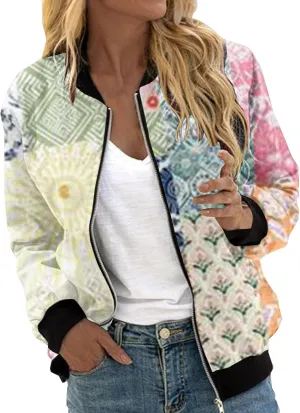 Baseball Jacket Coat for Women Thin Pocket Jacket Blouse Varsity Coat Baseball Top Floral Jackets for Women Fall 2024