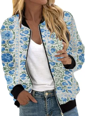 Baseball Jacket Coat for Women Thin Pocket Jacket Blouse Varsity Coat Baseball Top Floral Jackets for Women Fall 2024