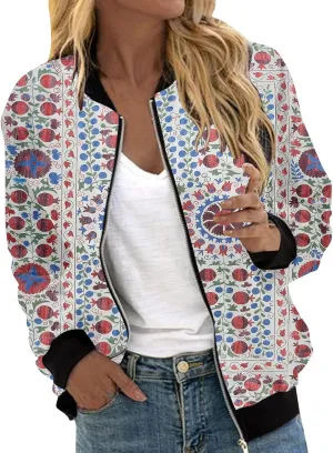 Baseball Jacket Coat for Women Thin Pocket Jacket Blouse Varsity Coat Baseball Top Floral Jackets for Women Fall 2024