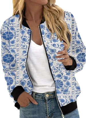 Baseball Jacket Coat for Women Thin Pocket Jacket Blouse Varsity Coat Baseball Top Floral Jackets for Women Fall 2024