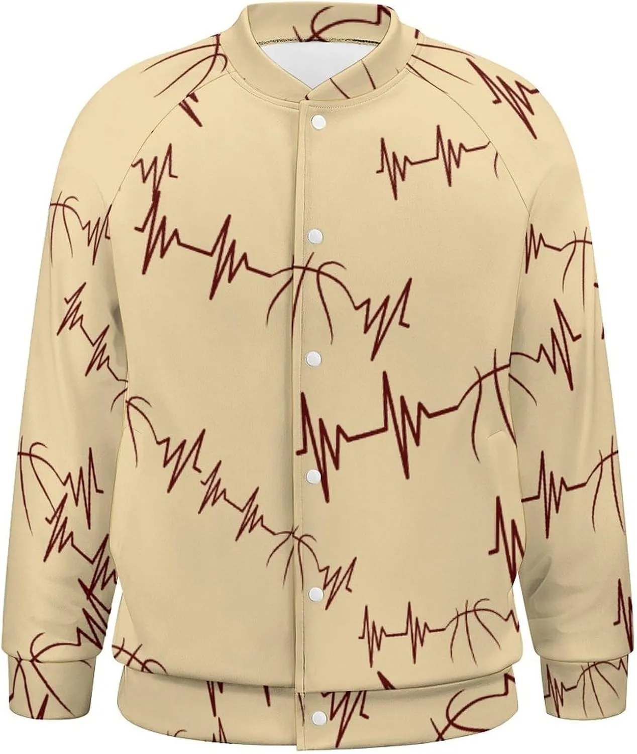 Basketball Heartbeat Lightweight Men's Baseball Jackets Relaxed Fit Varsity Bomber Jacket Windbreaker Coat