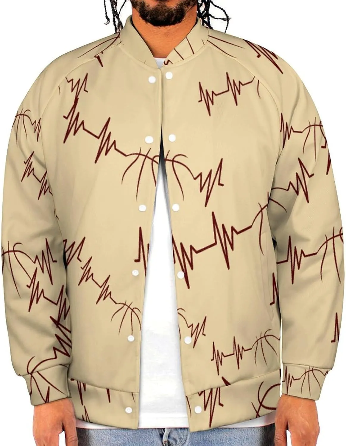 Basketball Heartbeat Lightweight Men's Baseball Jackets Relaxed Fit Varsity Bomber Jacket Windbreaker Coat