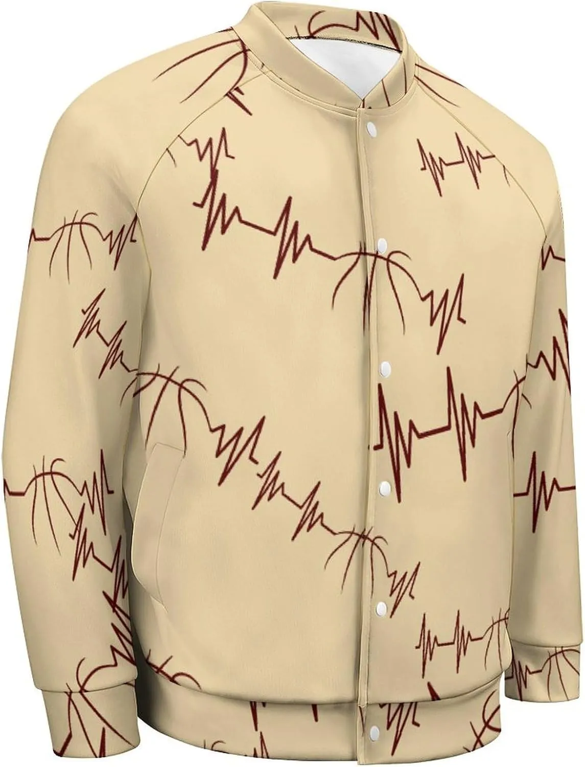 Basketball Heartbeat Lightweight Men's Baseball Jackets Relaxed Fit Varsity Bomber Jacket Windbreaker Coat