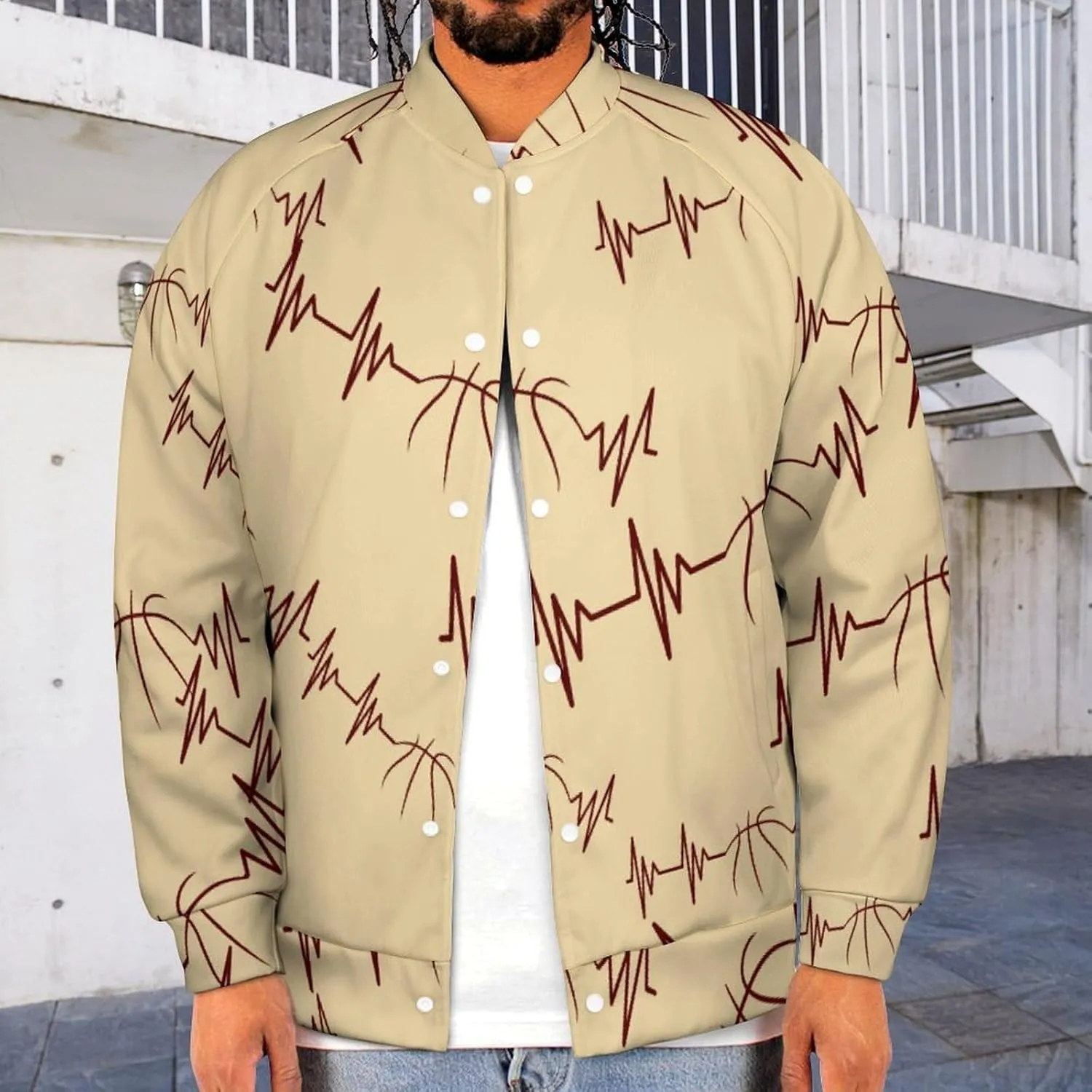 Basketball Heartbeat Lightweight Men's Baseball Jackets Relaxed Fit Varsity Bomber Jacket Windbreaker Coat