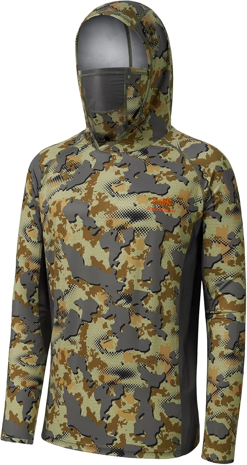 BASSDASH UPF 50  Mens Hunting Shirts with Mask Long Sleeve Camo Fishing Hoodie