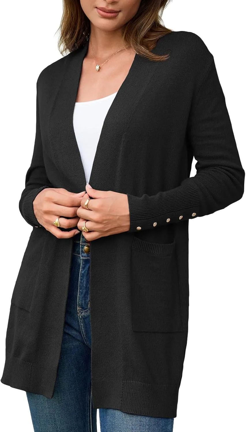 BB&KK Women's Cardigan Sweaters Button Cuff Long Sleeve Knit Open Front Jacket Casual Fall Coat with Pockets