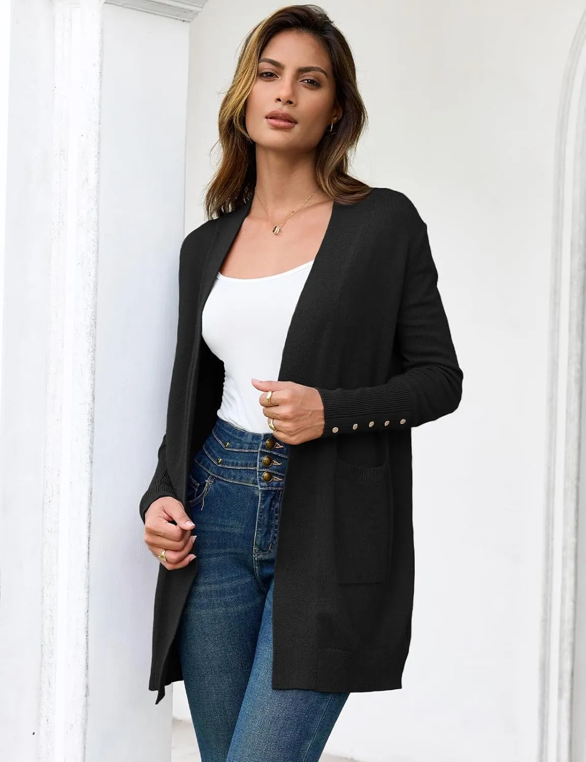 BB&KK Women's Cardigan Sweaters Button Cuff Long Sleeve Knit Open Front Jacket Casual Fall Coat with Pockets