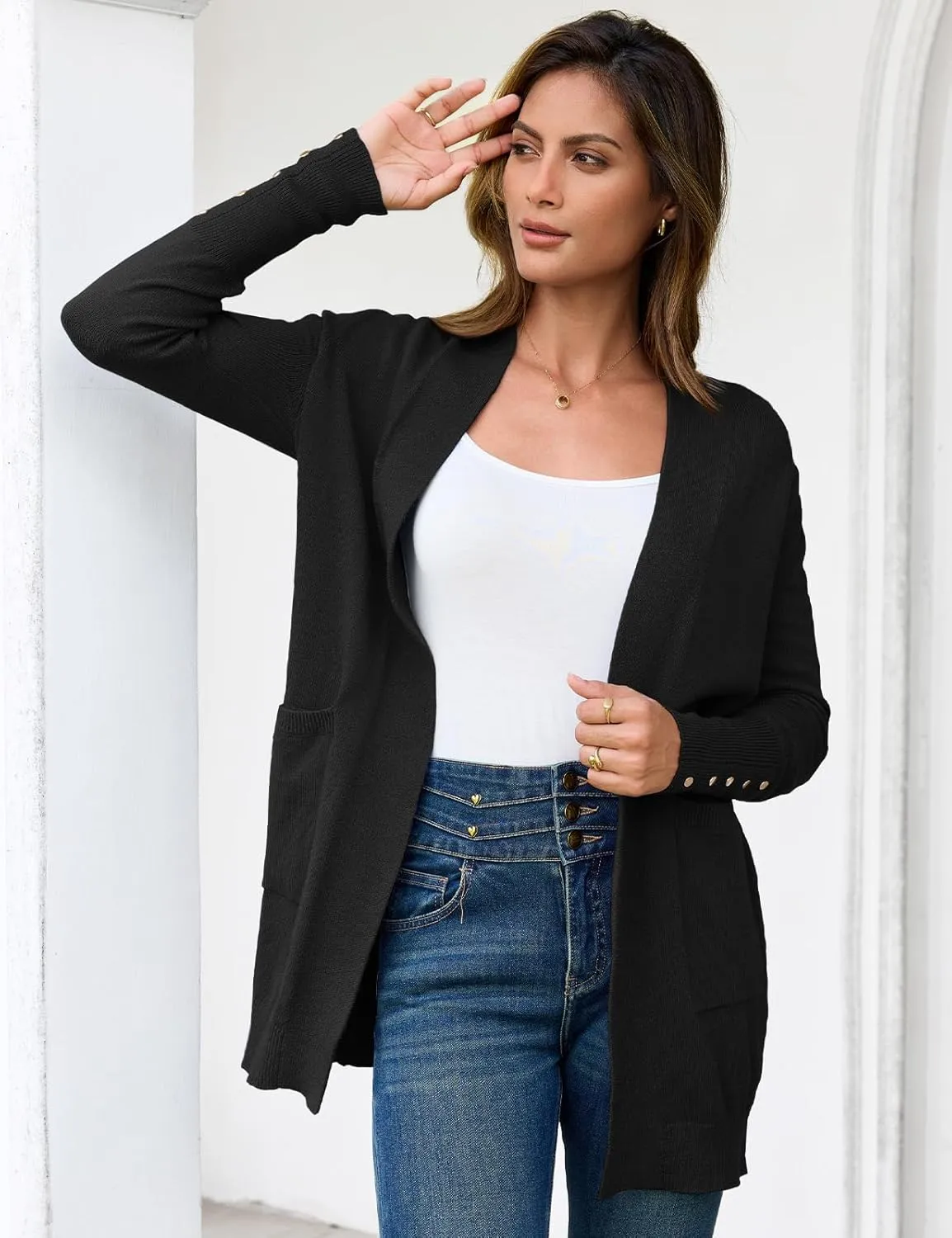 BB&KK Women's Cardigan Sweaters Button Cuff Long Sleeve Knit Open Front Jacket Casual Fall Coat with Pockets
