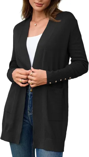BB&KK Women's Cardigan Sweaters Button Cuff Long Sleeve Knit Open Front Jacket Casual Fall Coat with Pockets