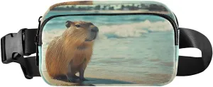 Beach Capybara Fanny Pack Water Resistant, Women Men Waist Pack Sling Bag Purse for Travel Hiking