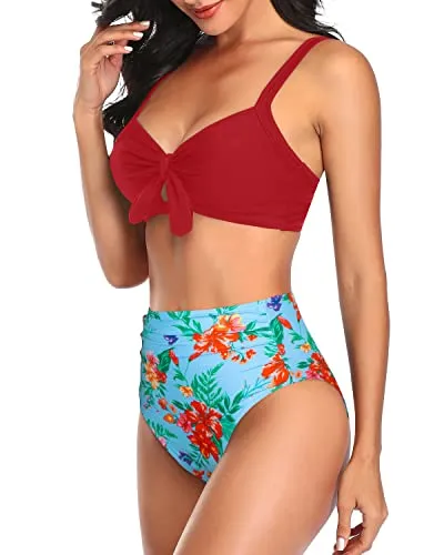 Beach Vacation Two Piece Swimsuit For Women Bathing Suits Bikini-Blue Flowers