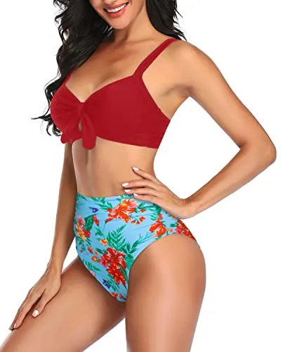 Beach Vacation Two Piece Swimsuit For Women Bathing Suits Bikini-Blue Flowers