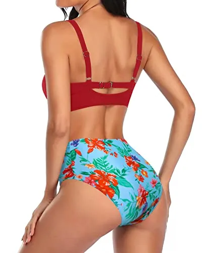 Beach Vacation Two Piece Swimsuit For Women Bathing Suits Bikini-Blue Flowers