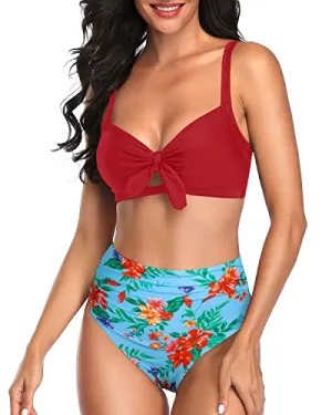 Beach Vacation Two Piece Swimsuit For Women Bathing Suits Bikini-Blue Flowers