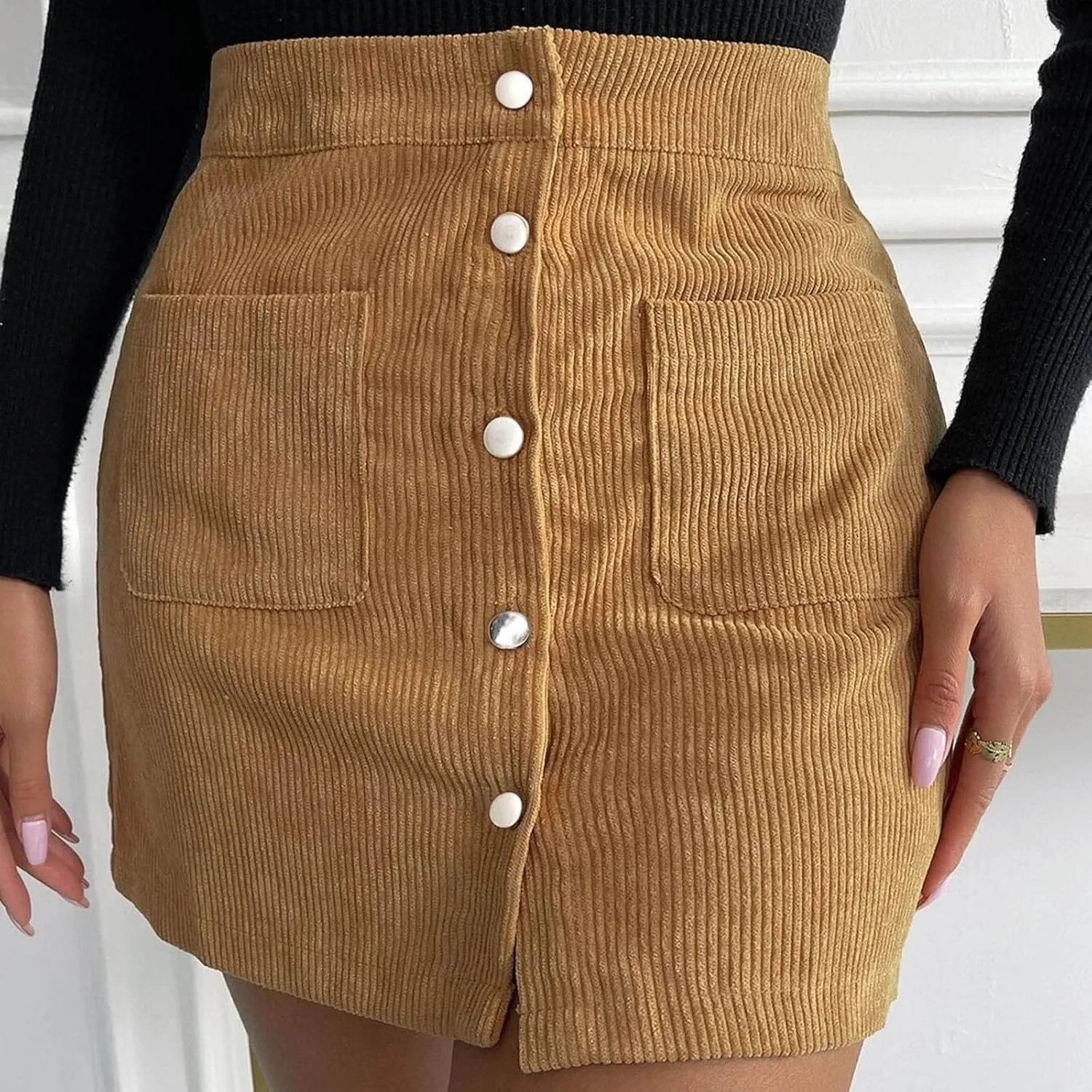 Bed Skirt for Adjustable Bed Women's Short Skirt Solid High Waist Zipper Autumn Winter Skirt Corduroy Hip Wrap