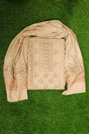 Beige Colour Cotton Zari Kani Stole Suit With Self Woven Embroidery Known For Its Unique Design.