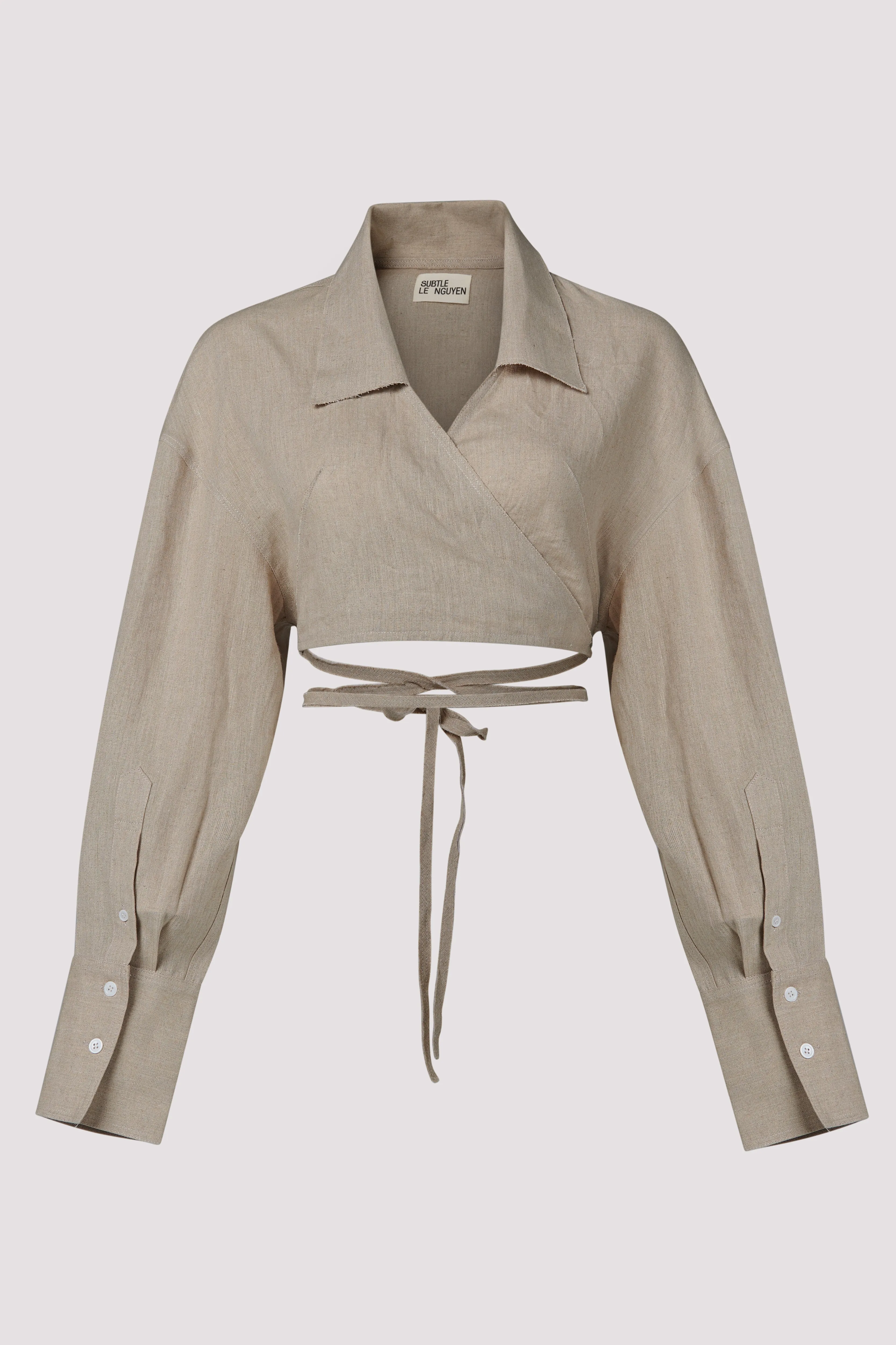 Beige Cropped Wrap Shirt