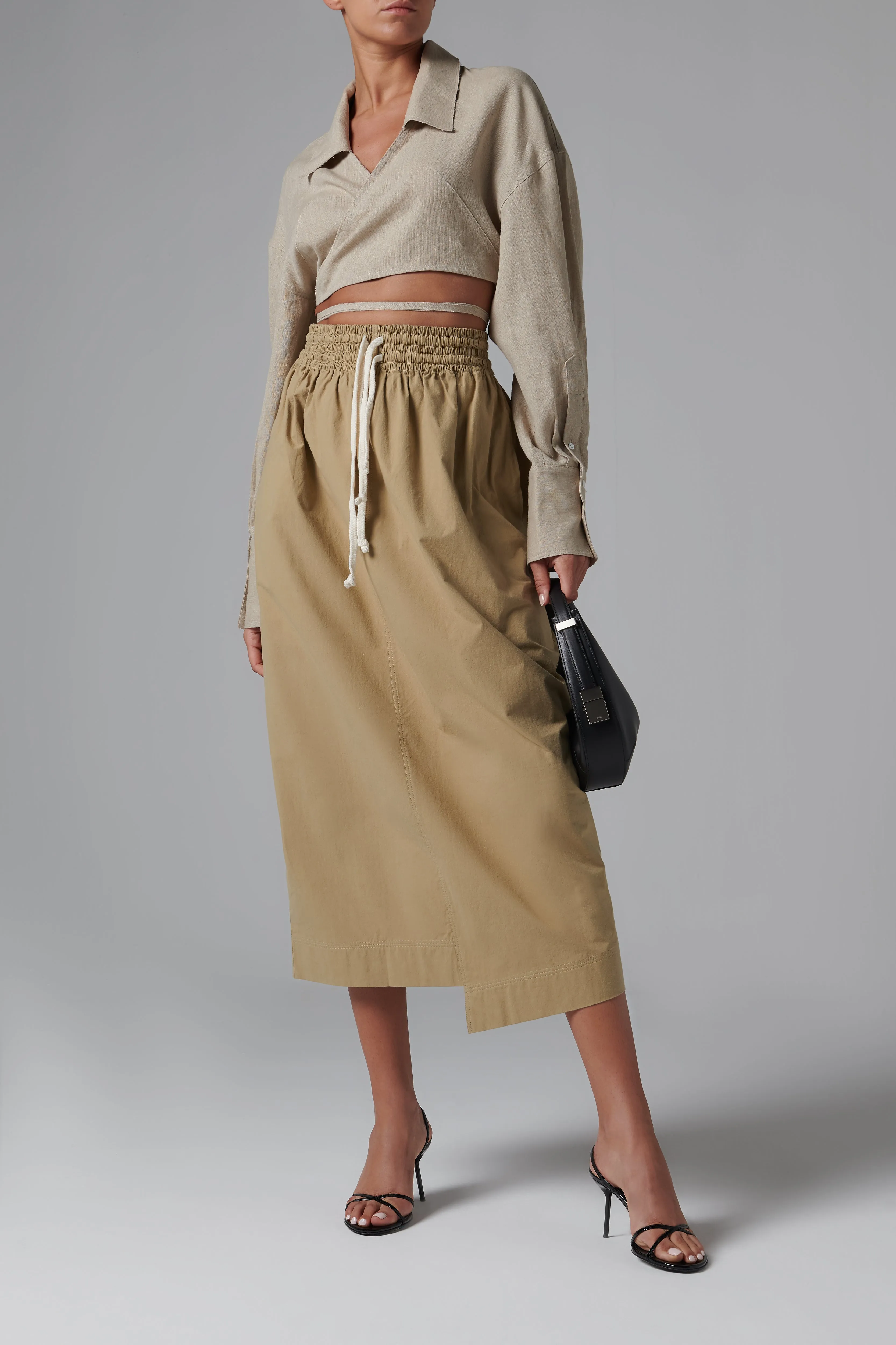 Beige Cropped Wrap Shirt