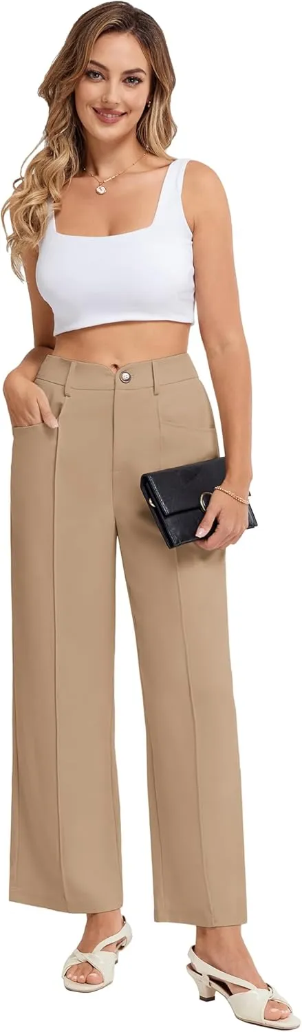 Belle Poque Women's Business Casual Pants High Waisted Wide Leg Work Pants for Women with Pockets